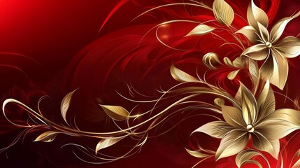 Golden Floral Design on a Red Background red and gold background