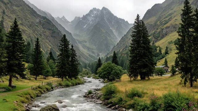 Mountain valley river landscape