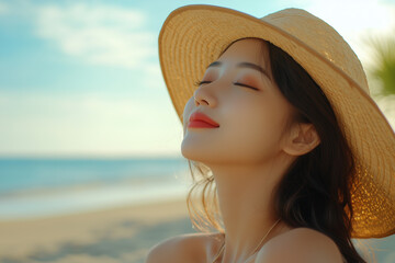 Photography of a Vietnamese girl relaxing on a beach