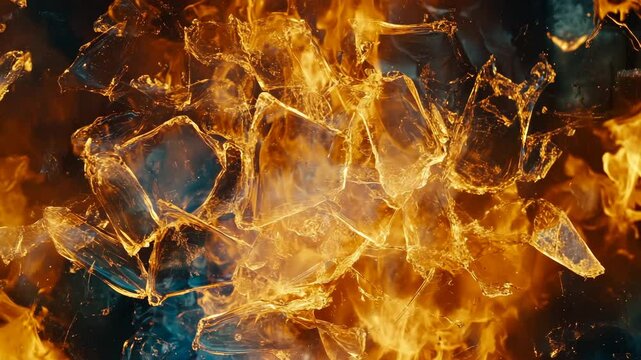 Abstract Burning Ice Shards in Fiery Flames 4K
