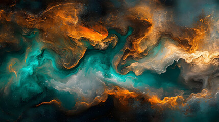 Abstract Teal & Gold Nebula Art
