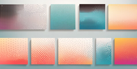 Here is a collage of abstract backgrounds in various shapes and gradients. These abstract designs are colorful and have halftone dot patterns.