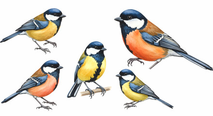 Colorful Illustrations of Various Bird Species on a White Background