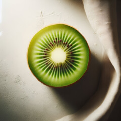 Fresh Kiwi Slice on Light Background – Realistic Fruit Photography