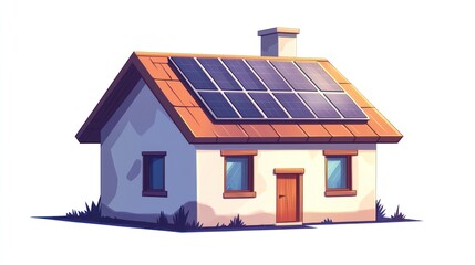 Solar panels on cottage roof, eco-friendly home, renewable energy