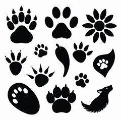 Fototapeta premium Generate a collection of black footprints representing various animal species.