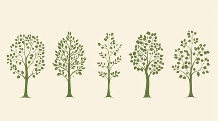 Four Trees Silhouettes on Light Beige