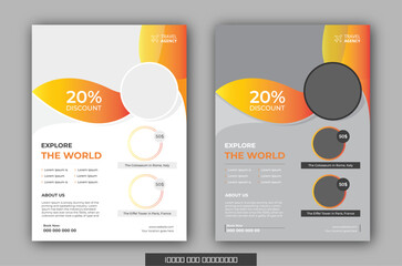 Book Cover, Brochure & Flyer designs with various shapes like round, triangular etc. and customizable colors like off-white, green, sky blue, pink, orange, blue etc.
