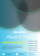 Book Cover, Brochure & Flyer designs with various shapes like round, triangular etc. and customizable colors like off-white, green, sky blue, pink, orange, blue etc.