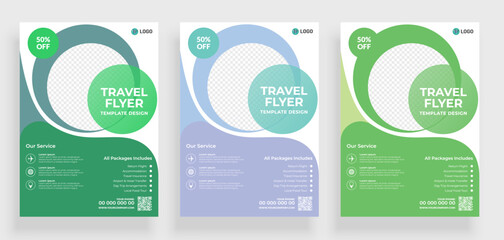 Book Cover, Brochure & Flyer designs with various shapes like round, triangular etc. and customizable colors like off-white, green, sky blue, pink, orange, blue etc.