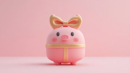 This charming pink piggy bank features an adorable design with a bow, perfect for saving money. Ideal for playful spaces and children's rooms.