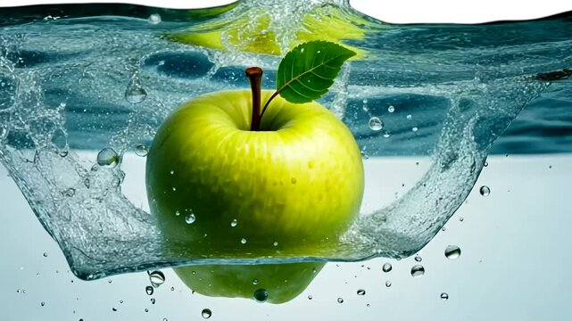 green apple splashing in fresh water isolated on white or transparent png