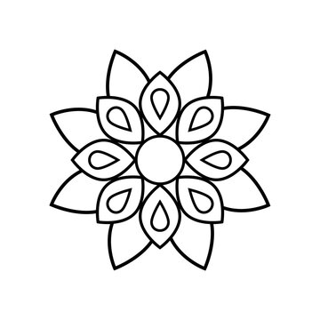 Vector simple minimalistic mandala Exploration of Form, Flow, and Balance in a Petal Mandala. Minimalist mandala outline icon with Tattoo Design with Geometric Elements. Vector illustration. Eps 10.