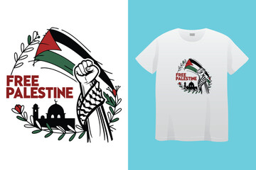T-shirt Design palestine circle white
