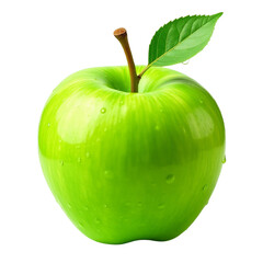 Green Apple  Glossy with Dew Drops on Transparent Background