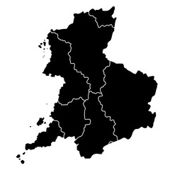 Obraz premium Black and white vector map of Galicia, Spain, showing its seven provinces.