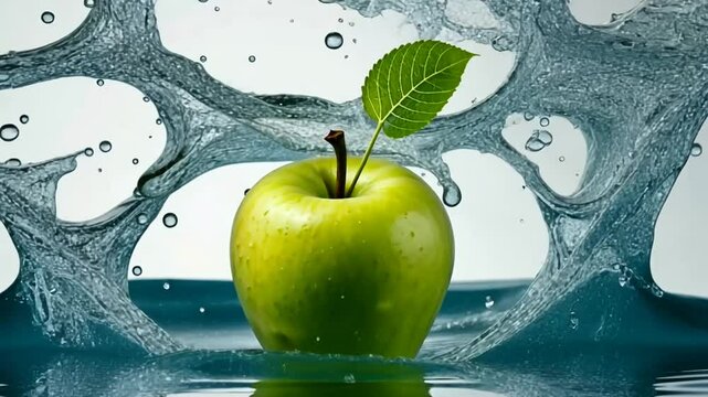 green apple splashing in fresh water isolated on white or transparent png