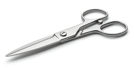 Obraz premium Sharp stainless steel scissors isolated on white background for crafting and industrial use