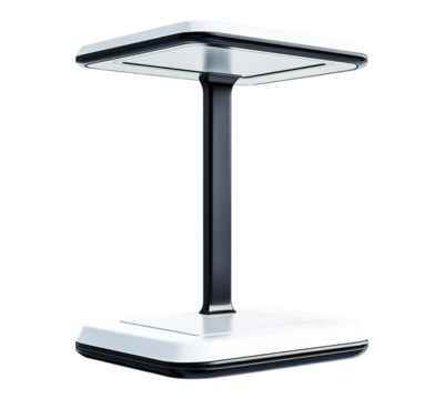 A white and black lamp with a black base