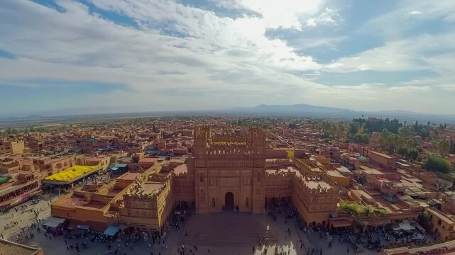 Aerial View of Bab Bou Jeloud Gate in Fes, Morocco