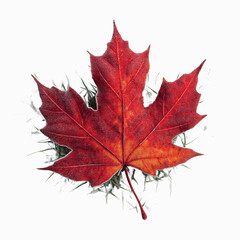 Obraz premium Frosted Autumn Maple Leaf on Grey Transparent background