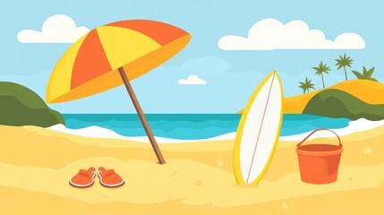 Obraz premium Beach scene, summer, umbrella, surf