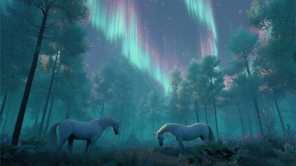 Two White Unicorns Stand Serene