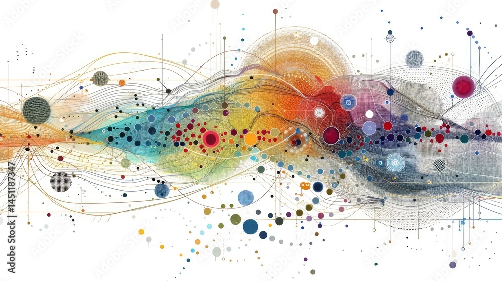 Poster this vibrant abstract artwork represents data flows and workflows, showcasing colorful patterns and 