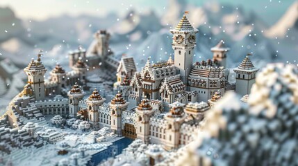 Obraz premium Snowy medieval castle complex