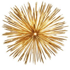  Happy New Year festive celebration party fireworks explosion, cutout isolated on white background. Gold yellow colo.