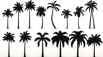 Detailed Vector Set of Black Palm Tree Silhouettes for Tropical Designs
