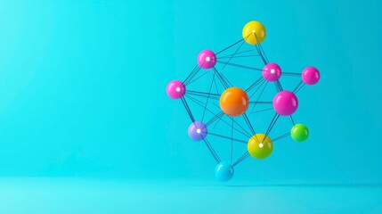 Colorful 3D molecular structure floating against a blue background, symbolizing scientific discovery and innovation
