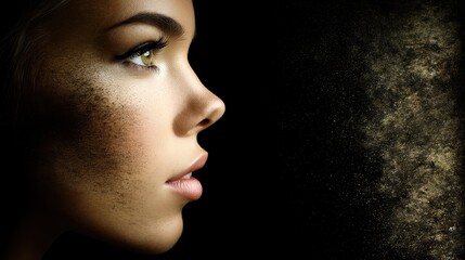 Fototapeta premium Surreal Cosmic Vision with Double Exposure of a Woman's Profile Merging with Space Elements in an Artistic Composition