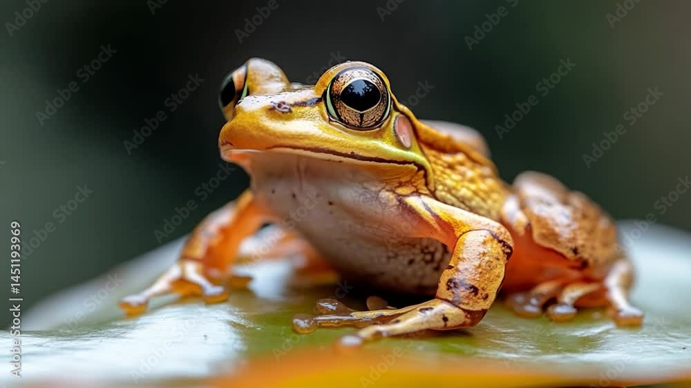 Aufkleber close-up of a vibrant amphibian resting on a leaf with a blurred dark background showcasing details 