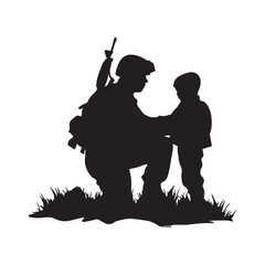 Soldier and child silhouette vector memorial day military father son army hero remembrance day graphic