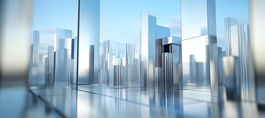 Obraz premium Geometric 3D architecture scene with metallic elements showing future city concept and modern urban vision 