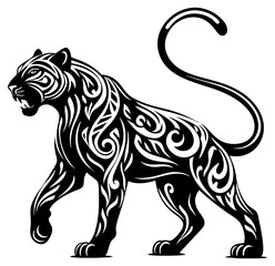 Obraz premium Panther Floral Tattoo Tribal Animal Jungle Logo Sign Graphic Silhouette Shape Clipart Digital Art Illustration