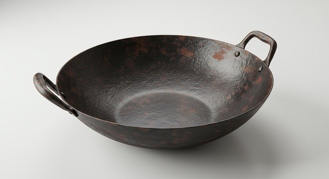 Dark gray wok with handles studio shot