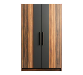 A wooden cabinet with a black trim
