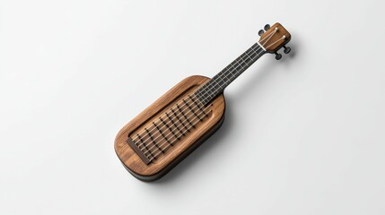 A beautifully crafted wooden ukulele showcased on a minimalistic white background, highlighting its elegant design and craftsmanship.