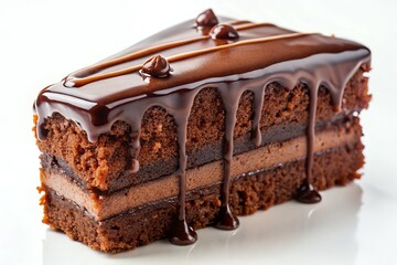 Decadent Chocolate Cake Slice with Ganache Drizzle