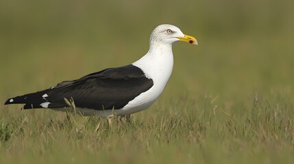 Naklejka premium Majestic Black-headed Gull in Grassland Habitat