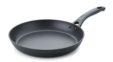 Gray frying pan against white background