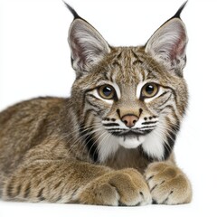 Naklejka premium Close Up Portrait of a Beautiful Lynx on a White Background Adorable Wild Feline Resting