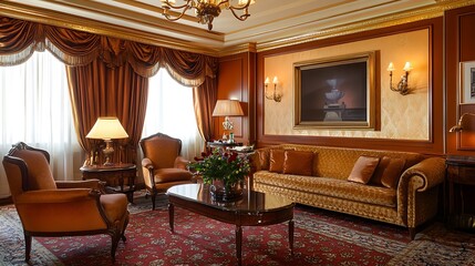 Luxurious Living Room Interior Design: Opulent Gold and Brown Tones