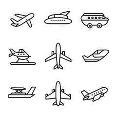 Airplane jet plane aircraft aviation transportation travel flight airliner icon vector illustration silhouette