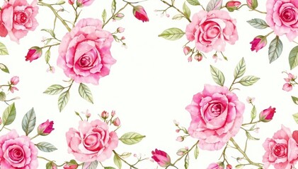 Delicate watercolor roses & leaves, repeating pattern, flower pattern, pattern