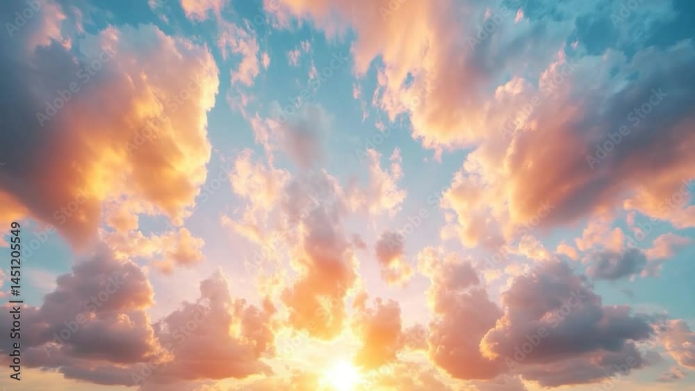 Aufkleber dynamic view of a vibrant sky filled with billowing clouds colored in shades of orange and pink agai