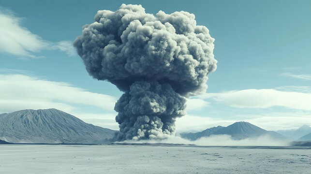 Massive Explosion Over Snowy Desert Landscape - Powered by Adobe