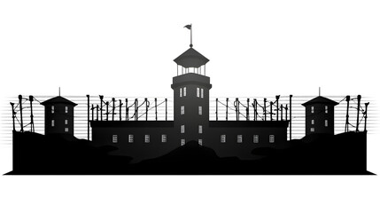 Fototapeta premium Professional Prison Black Building Silhouette Vector Web Sticker for Web Design Projects